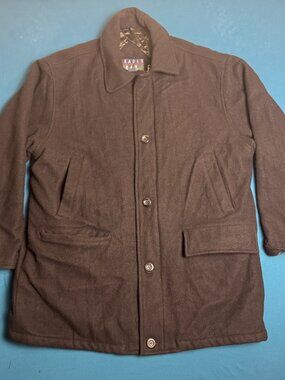 Men’s Vintage Trader Bay pea BLACK coat  anchor buttons up SZ XL